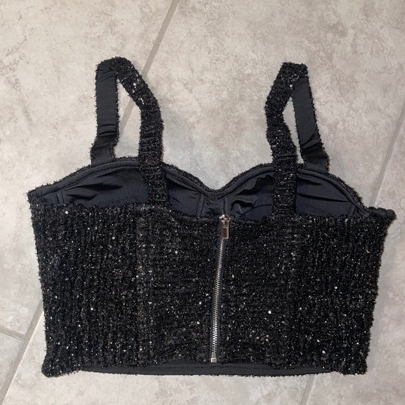 MAJE Black Glittery Cycling Shorts 38/6  Sparkly Bustier Size 2/Medium - Picture 5 of 14
